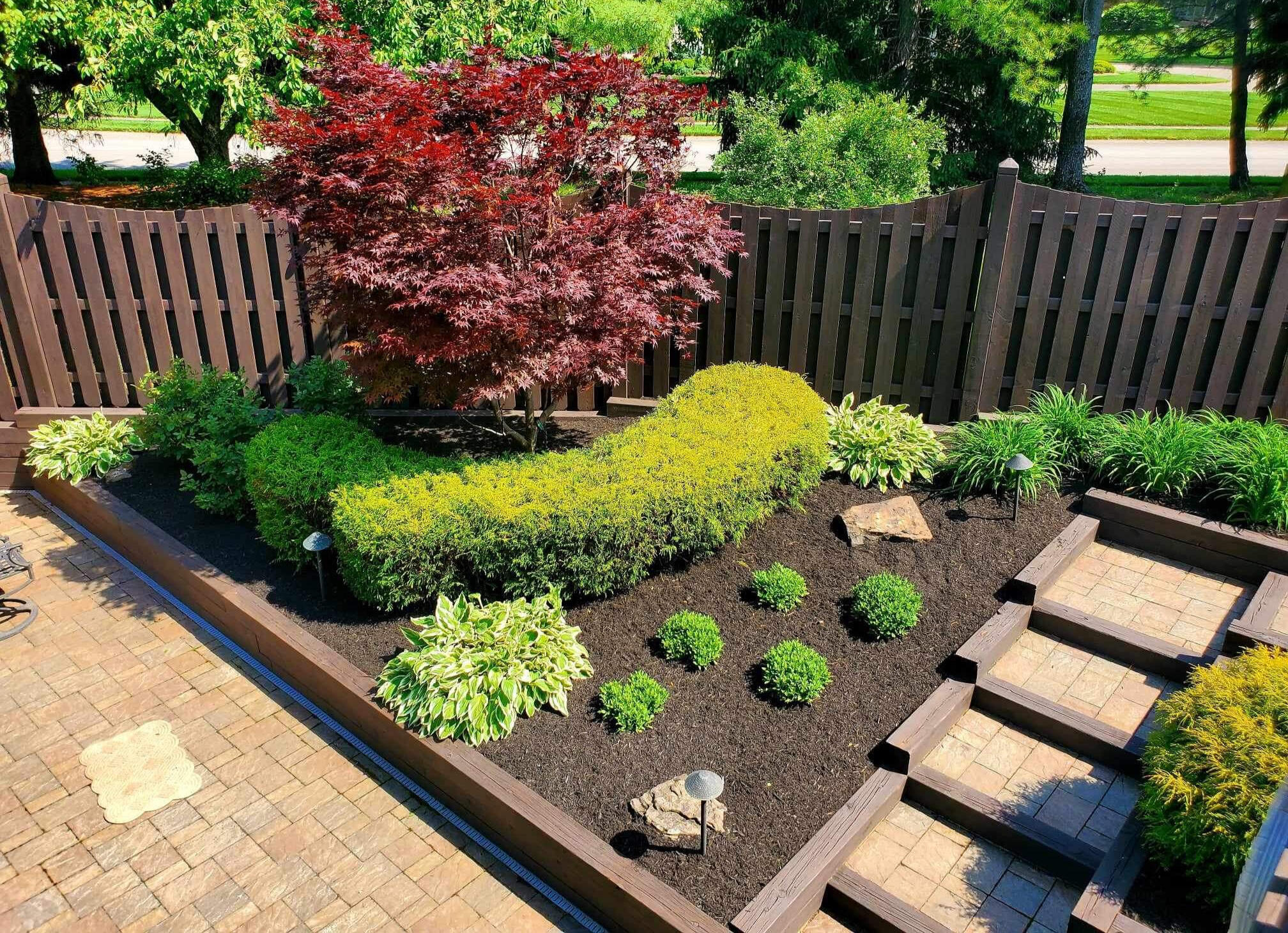 Innovative simple paver patio ideas implemented in an Indianapolis residence, accented with elegant mulch beds.